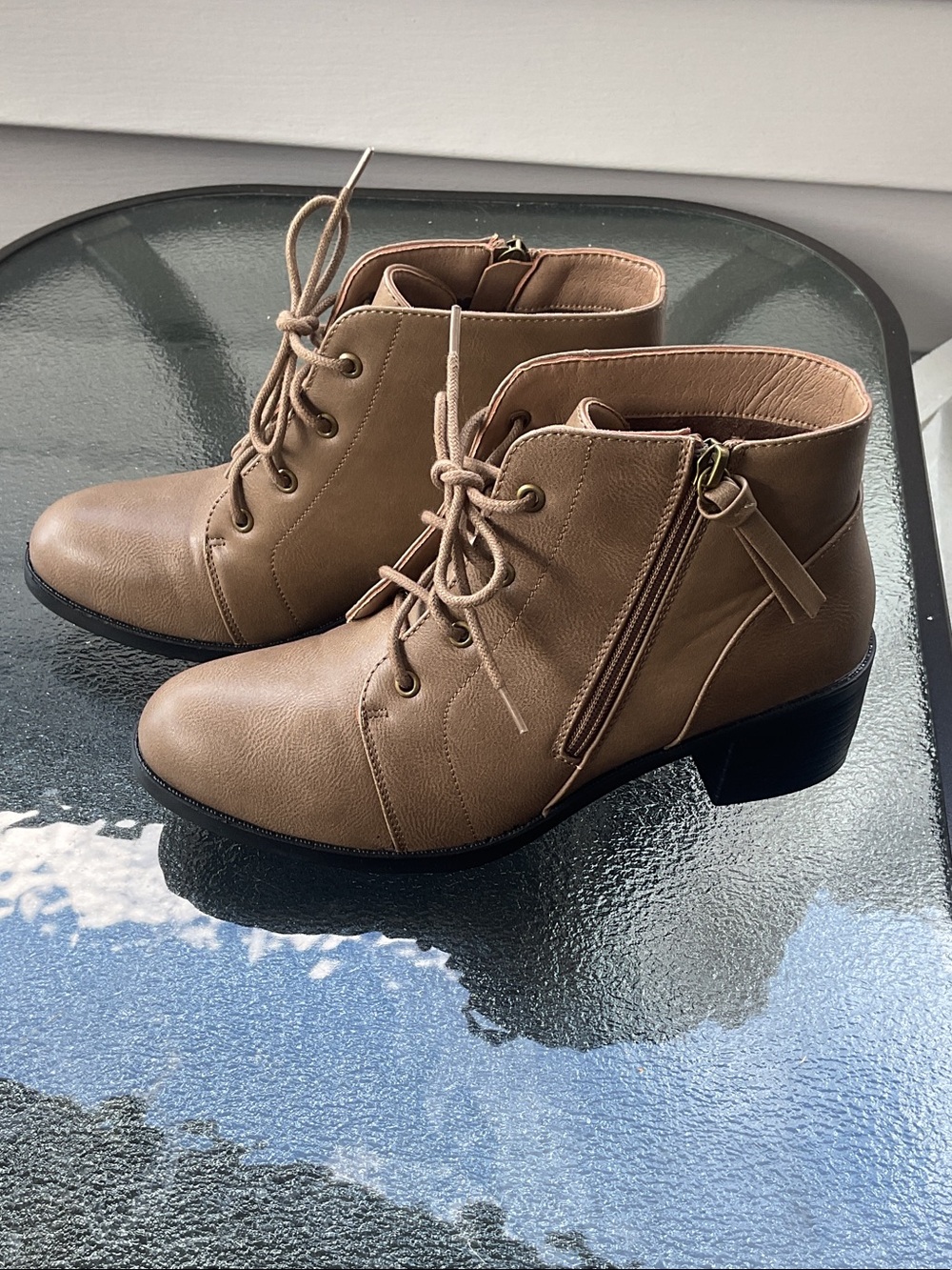 Women's Taupe Lace-Up Ankle Boots with Side Zip